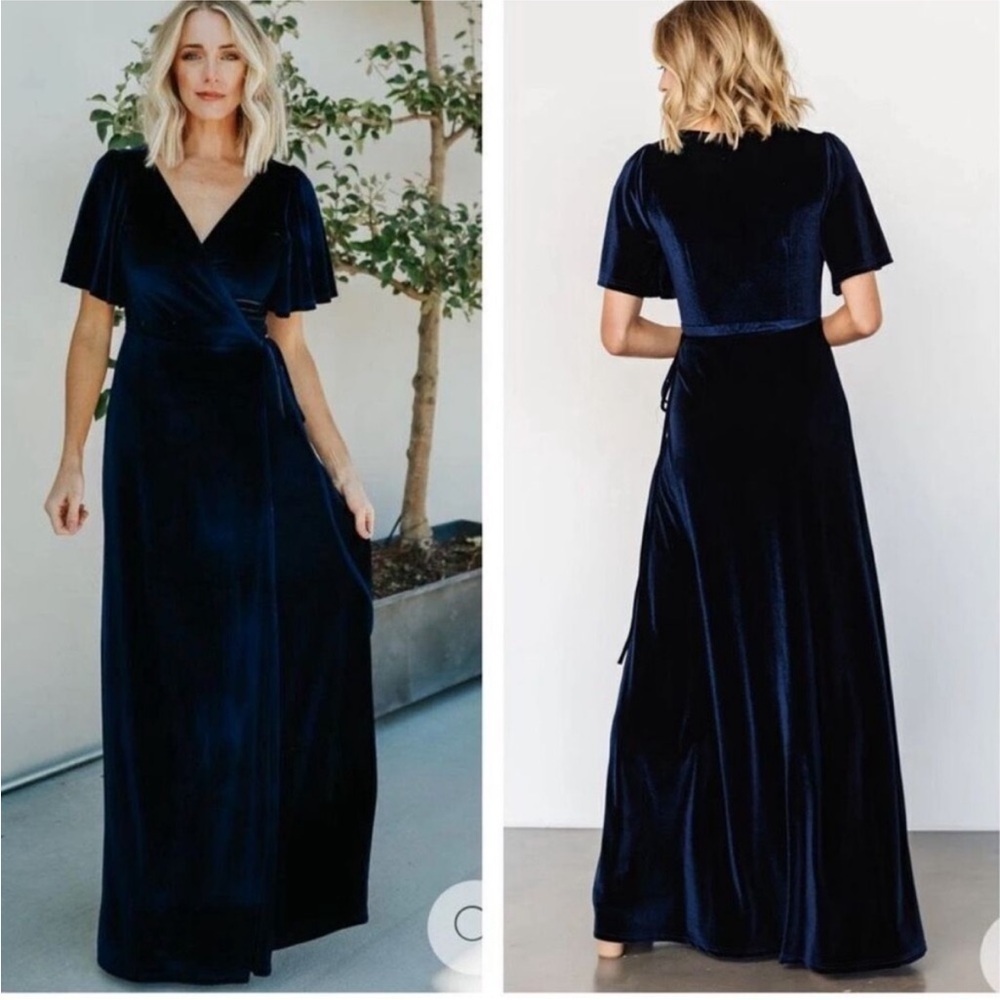 Baltic Born Navy Velvet Wrap Maxi Dress